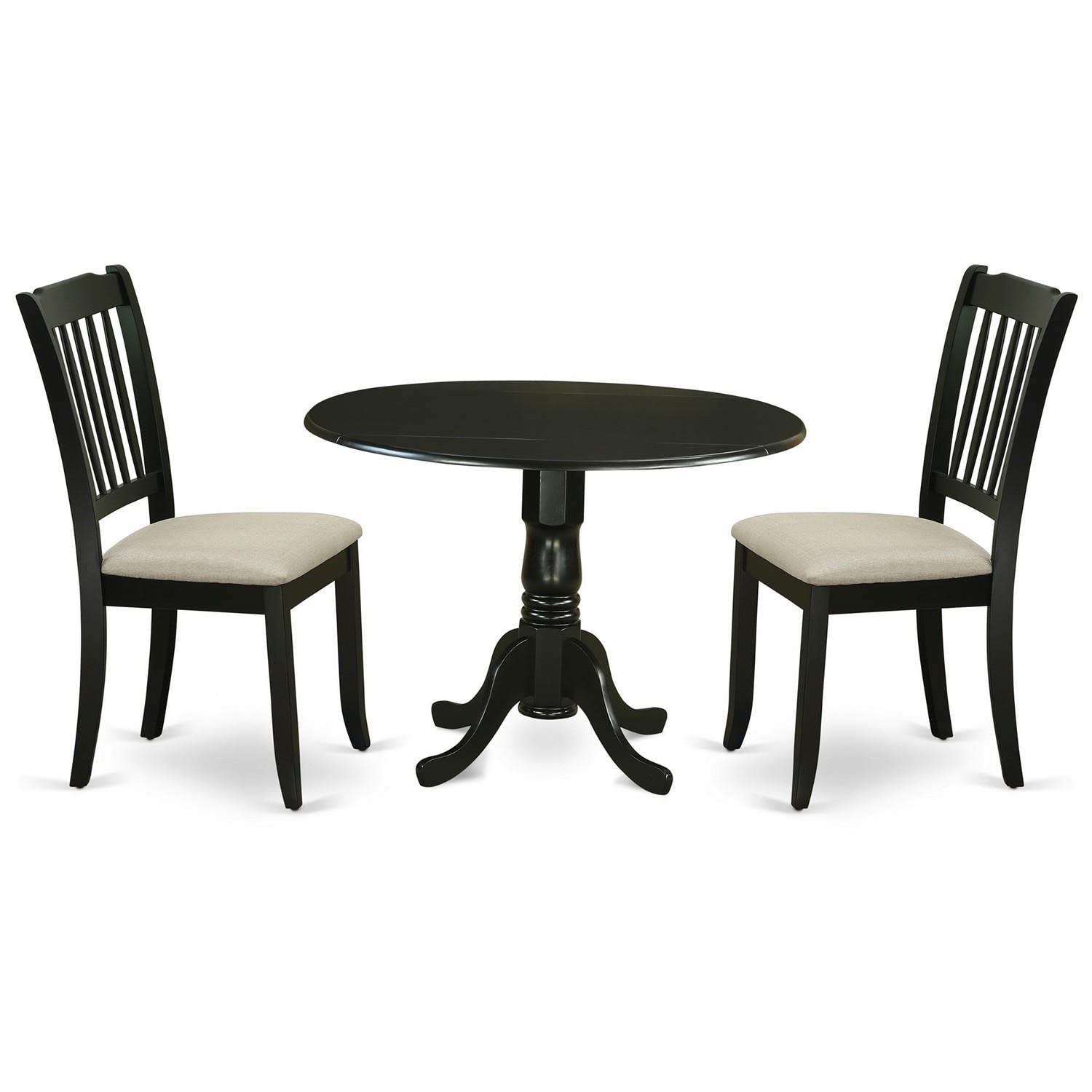 East West Furniture Dlda3-Blk-C 3 Piece Dining Set Contains A Round Dining Room Table With Dropleaf And 2 Linen Fabric Upholstered Kitchen Chairs, 42X42 Inch, Black